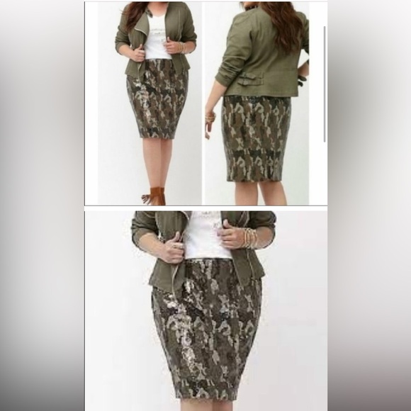 Lane Bryant Sequin Camo Print Skirt Size 20 - Picture 2 of 8